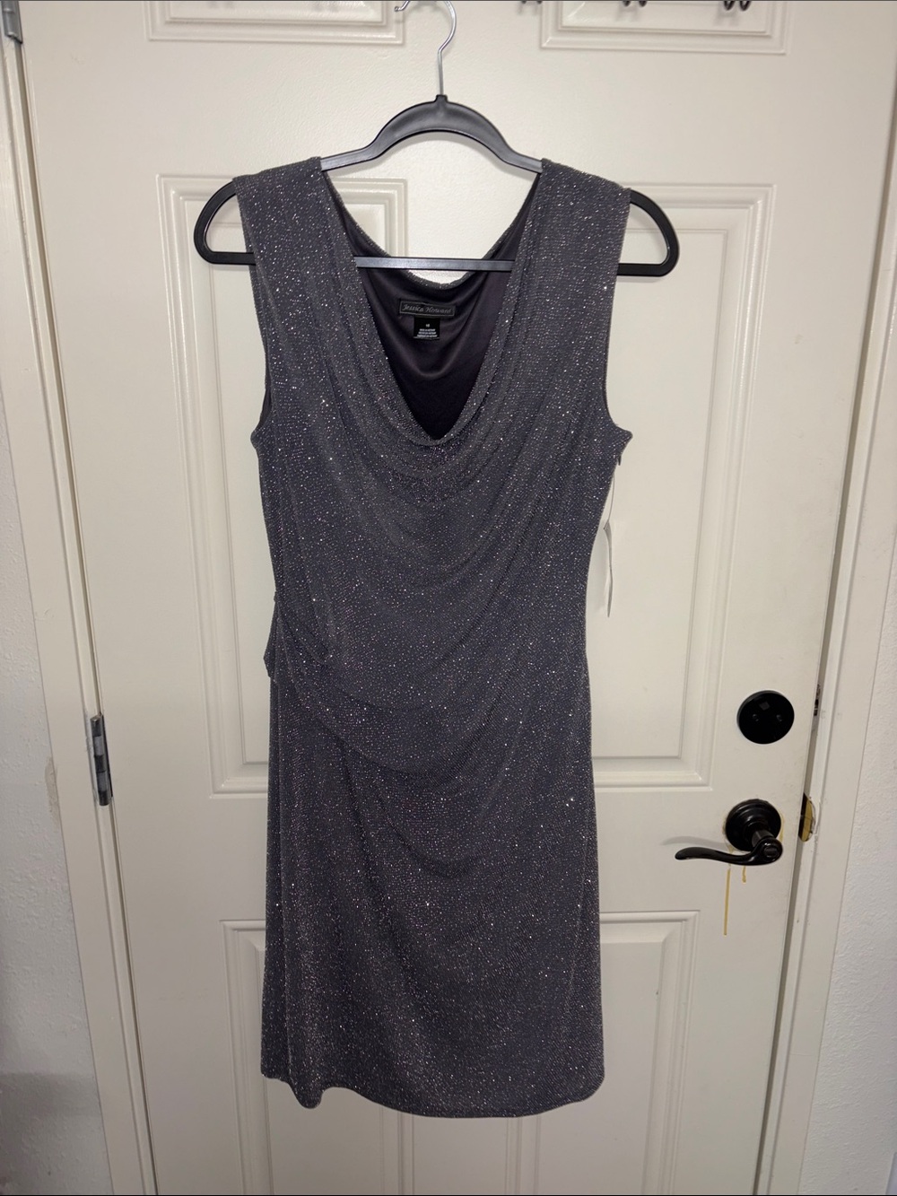 Jessica Howard Charcoal Sparkle Cowl Midi Dress